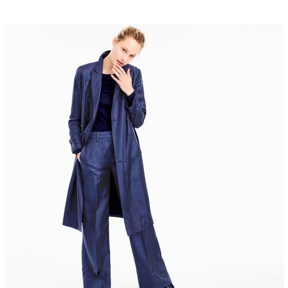 J Crew Collection Silk Polka Dot Trench Dress Gilbert Blue White Size 2 - Picture 5 of 16